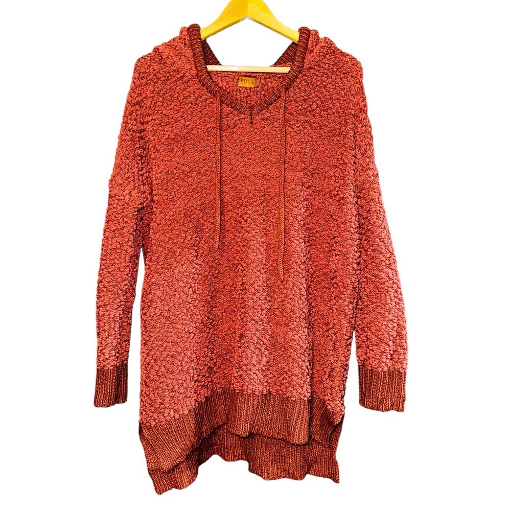 POL Popcorn Knit Sweater Tunic Women's‎ Size Small Hooded Burnt Orange Rust Fall